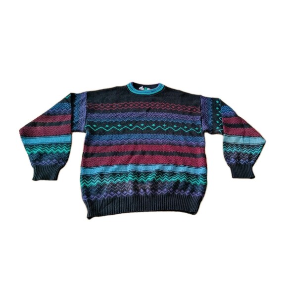 Colore Other - Vintage 90s Abstract Knit Sweater Large Italian Import Colorful Geometric Grunge